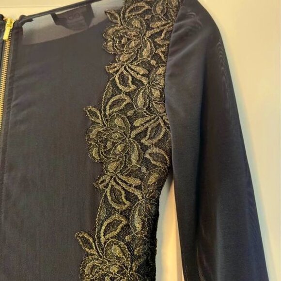 BEBE | Evening Dress w/ Sheer Sleeves | Black and Gold |  XS - Picture 5 of 11